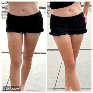 KONA SOL black swim bottoms bikini skirt skirted bathing suit ruffles ruched S